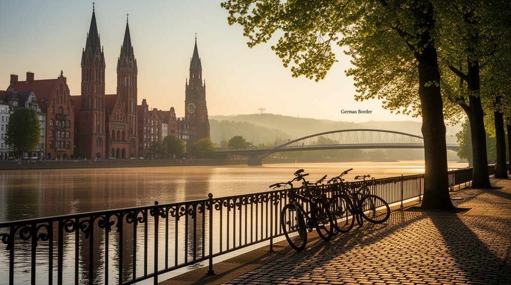 upės pakrantės Ščecinas istoriniai akcentai