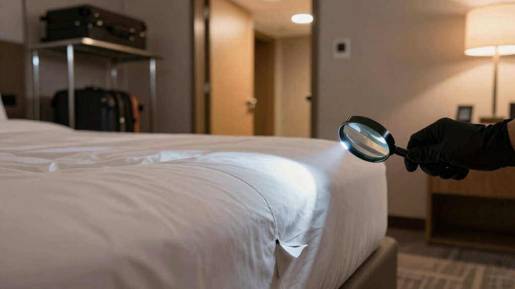 Apžiūrėkite čiužinio siūles su žibintuvėliu