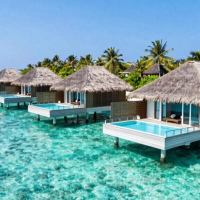 europietiškos Maldyvų vilos virš vandens