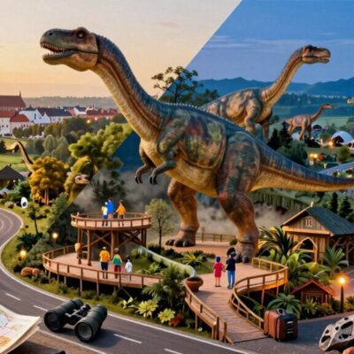 gyvi dinozaurų parkai netoliese