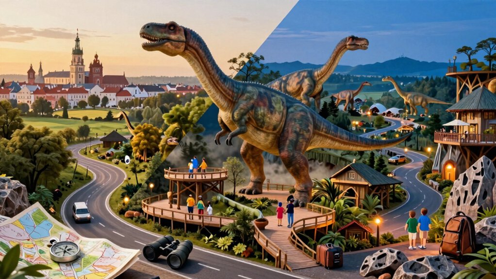 gyvi dinozaurų parkai netoliese